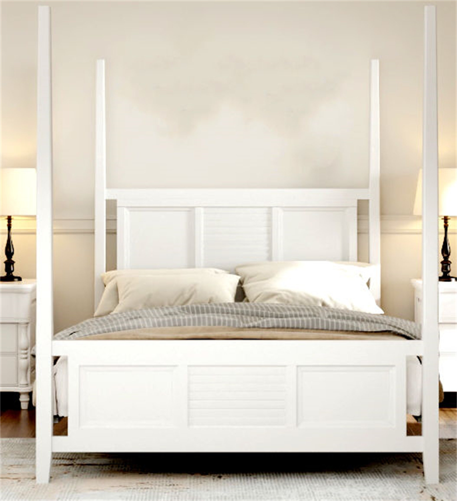 Standard Bed Solid Wood Four Poster Bed Alcott Hill Color White Size Queen